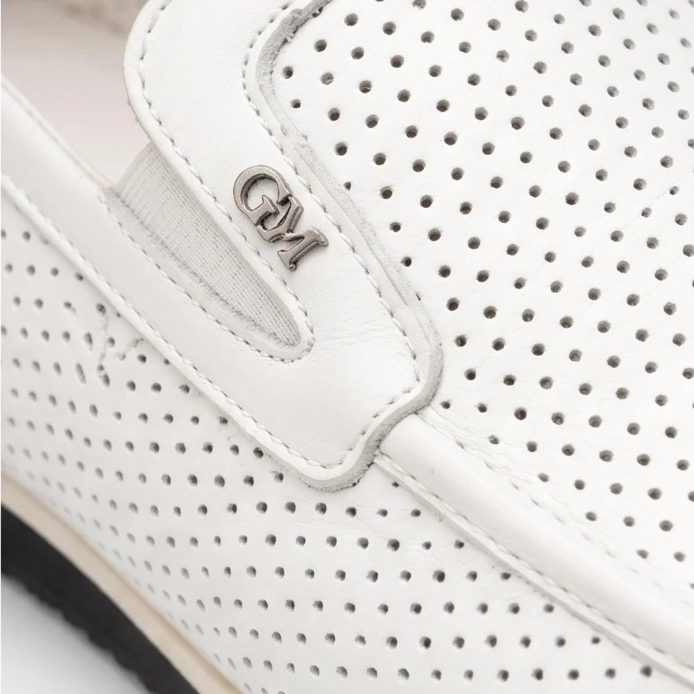Goodman Men's White Perforated Slip-On Comfort Soft Leather Summer Loafers